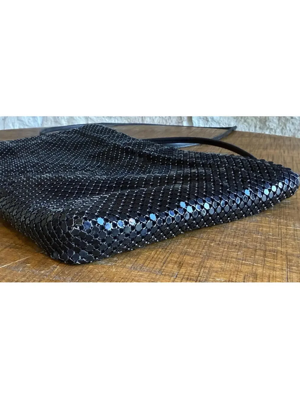 Vintage Whiting‎ & Davis Metal Mesh Purse – Black 1980s Crossbody Evening Bag